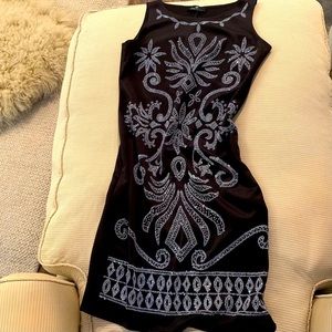 Black with Art Deco silver motif sexy and stretchy Party tank dress